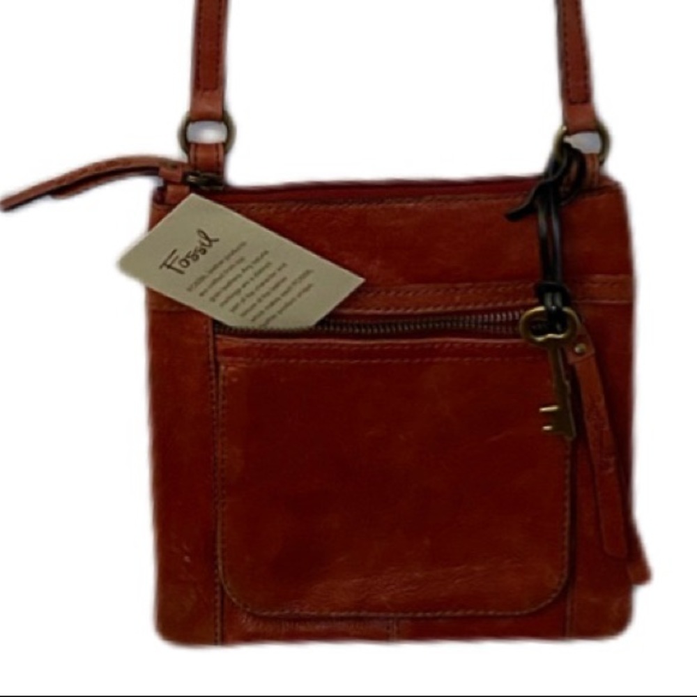 Fossil Leather Crossbody Bag 8X8” 51” Strap